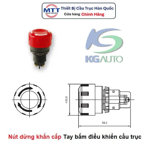 Nút dừng khẩn cấp E STOP tay bấm điều khiển cầu trục thương hiệu KG AUTO cấp bảo vệ IP65 điện áp 250V 6A