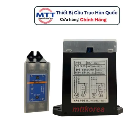 Điốt thắng từ cầu trục BK 120J1 thương hiệu BOKUK (Hàn Quốc) Input 380-480V Output 90V Cường độ 12A (Max) Tần số 50-60Hz