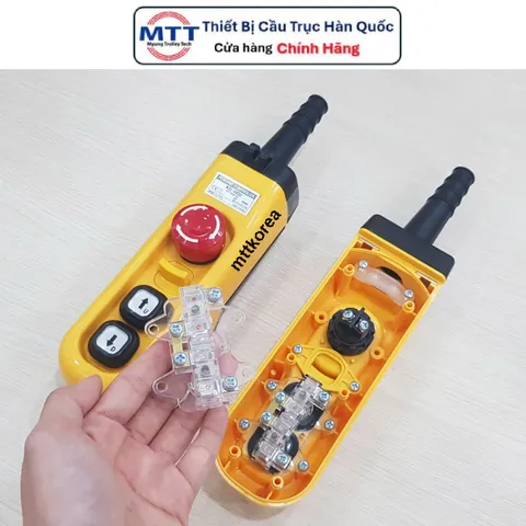 [HCM] Tay bấm điều khiển tời điện - Tay bấm điều khiển cầu trục có dây H02EA 2 nút 1 tốc độ có nút dừng khẩn cấp