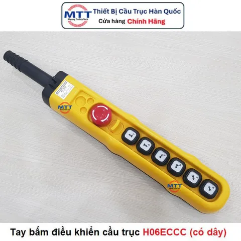 Bộ điều khiển cầu trục có dây 6 nút 2 cấp tốc độ H06ECCC thương hiệu KG AUTO có nút dừng khẩn cấp điện áp 250V, 6A