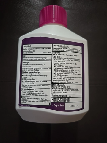 Bột nhuận tràng MiraLAX, giúp làm mềm phân và giảm táo bón 17.9 oz (510g) chứa 30 liều 