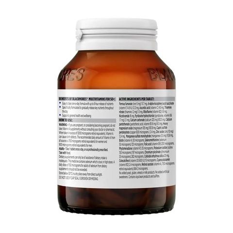 Blackmores Multivitamin for 50+ Cung cấp vitamin hỗ trợ sức khỏe hệ thần kinh giảm căng thẳng giúp ngủ ngon sản xuất Úc