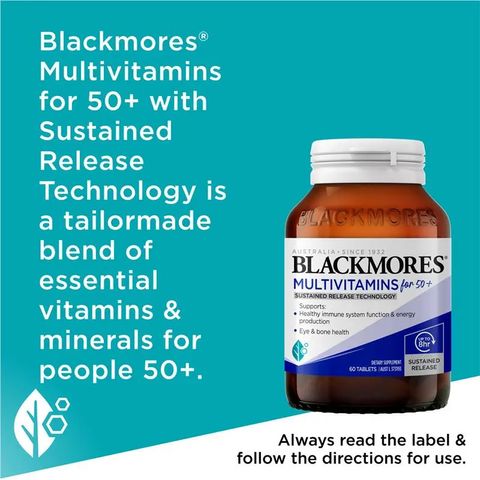 Blackmores Multivitamin for 50+ Cung cấp vitamin hỗ trợ sức khỏe hệ thần kinh giảm căng thẳng giúp ngủ ngon sản xuất Úc