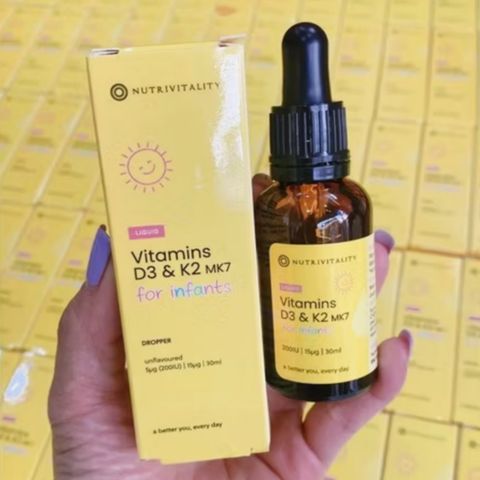 Vitamin D3 & K2 MK7 Liquid for Infants Nutrivitality dạng giọt |30 mL| Tăng hấp thu Calci & Hỗ trợ phát triển chiều cao tối ưu cho trẻ nhỏ [S/P Chuẩn UK]