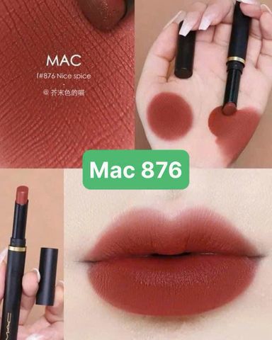 Son lì- 876 màu đỏ nâu tây, son Mac Powder Kiss Velvet Blur Slim Nice Spice siêu xinh, fullsize fullbox, hàng nhập Mỹ