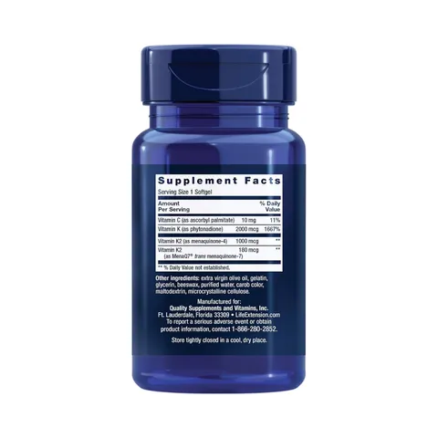 Viên Uống Bổ Sung Vitamin K2 Vitamin K1 Super K Life Extension Hỗ Trợ Sức Khỏe Tuần Hoàn Giảm Vôi Hóa Mạch Máu Cải Thiện Xương Khớp - YoungFit