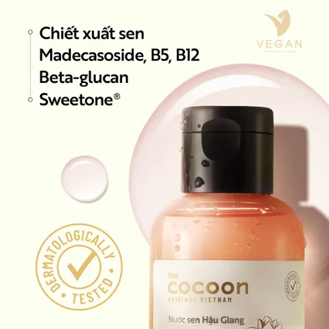 Toner Nước cân bằng da Sen Hậu Giang cocoon 140ml - VEGAN - Mỹ Phẩm Thuần Chay 140ml Tặng dây buộc tóc