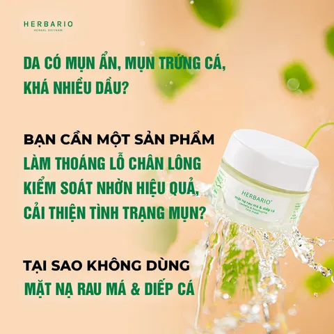 Mặt nạ Rau má & Diếp cá  herbario 30ml sạch mụn vegan mỹ phẩm thuần chay