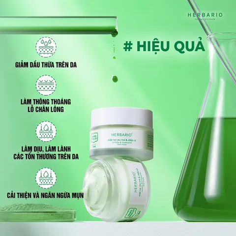 Mặt nạ Rau má & Diếp cá  herbario 30ml sạch mụn vegan mỹ phẩm thuần chay