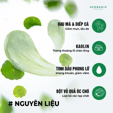 Mặt nạ Rau má & Diếp cá  herbario 30ml sạch mụn vegan mỹ phẩm thuần chay