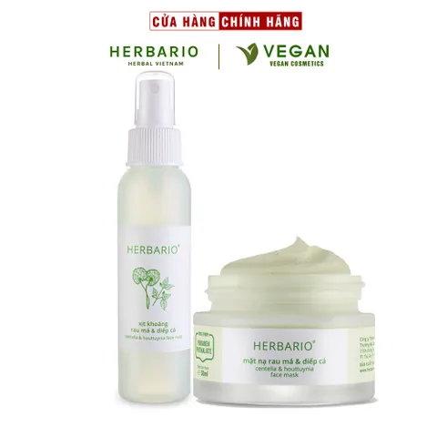 Combo Xịt khoáng Rau Má & Diếp Cá herbario 100ml + Mặt nạ Rau má & Diếp cá herbario 30ml sạch mụn thuần chay