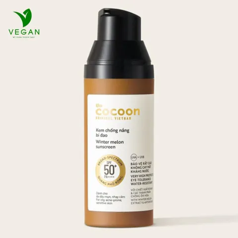 Kem chống nắng bí đao Cocoon 50ml quang phổ rộng, bảo vệ rất cao SPF 50 +, PA ++++ mỹ phẩm thuần chay