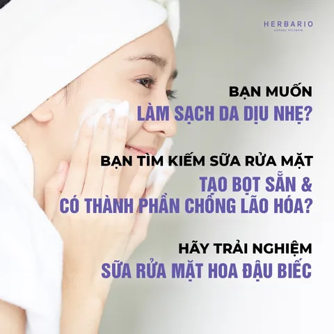Sữa rửa mặt tạo bọt hoa đậu biếc herbario 100ml thuần chay cấp ẩm, chống lão hóa