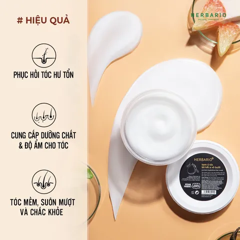 Kem ủ tóc bồ kết & vỏ bưởi herbario 200ml thuần chay