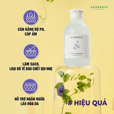 Toner nước cân bằng da Hoa Đậu Biếc herbario 200ml thuần chay cấp ẩm, chống lão hóa