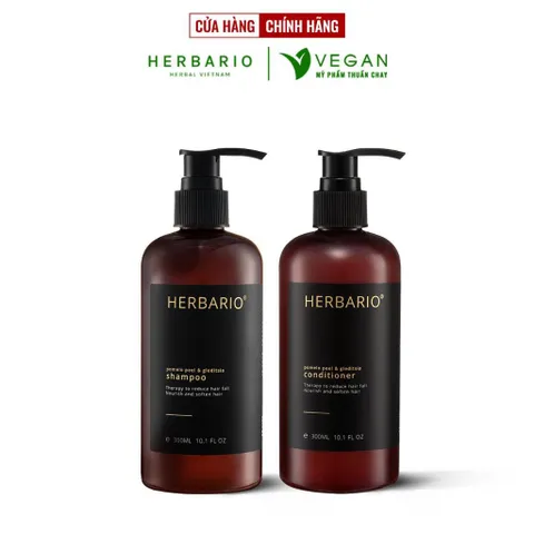 Bộ đôi Dầu GỘI XẢ bồ kết & vỏ bưởi Herbario 300ml TẶNG xịt dưỡng Herbario 100ml
