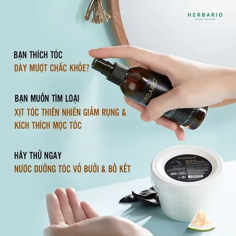 [HÀNG TẶNG KHÔNG BÁN] BẢN NÂNG CẤP - Nước xịt dưỡng tóc Vỏ Bưởi và Bồ Kết Herbario 100ml VEGAN - thuần chay