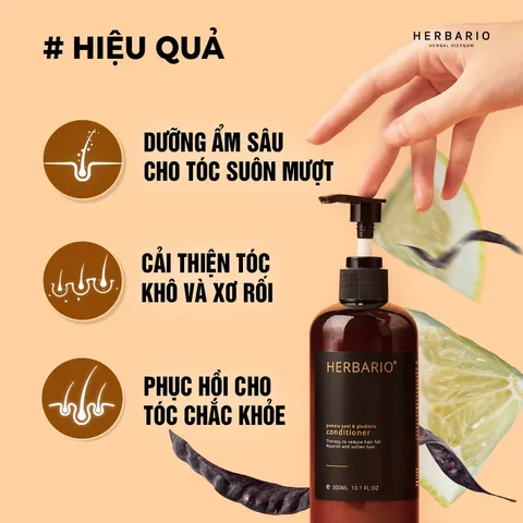 Bộ đôi Dầu GỘI XẢ bồ kết & vỏ bưởi Herbario 300ml TẶNG xịt dưỡng Herbario 100ml
