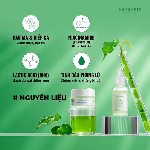 Serum Rau má & Diếp cá herbario 30ml sạch mụn thuần chay
