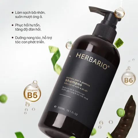 [SVIP] - Dầu gội vỏ bưởi và bồ kết HERBARIO 300ml giảm rụng tóc, phục hồi tóc - VEGAN - Mỹ phẩm thuần chay