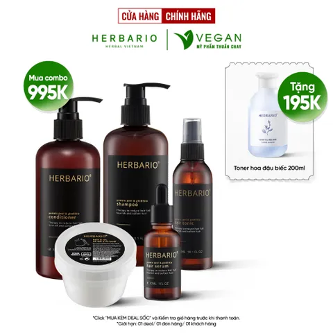 Bộ 5 chăm sóc tóc bồ kết vỏ bưởi herbario: Dầu gội 300ml + Dầu xả 300ml + Xịt dưỡng 100ml + Serum 30ml + Kem ủ tóc 200ml