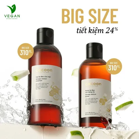 Combo Gel bí đao rửa mặt COCOON 310ml + Toner nước cân bằng da bí đao cocoon 310ml dành cho da dầu & mụn