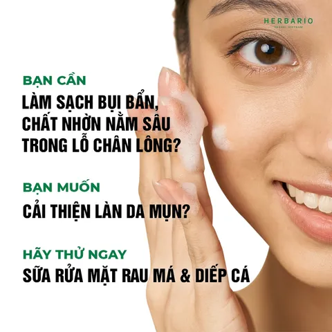 Sữa rửa mặt Rau má & Diếp cá herbario 200ml sạch mụn thuần chay