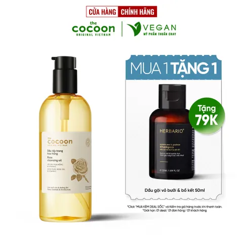 Dầu tẩy trang hoa hồng Cocoon 310ml Bigsize tẩy sạch lớp makeup & dưỡng ẩm thuần chay