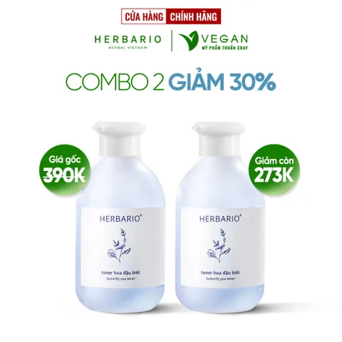 Toner nước cân bằng da Hoa Đậu Biếc Herbario 200ml thuần chay, chống lão hóa