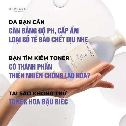 Toner nước cân bằng da Hoa Đậu Biếc Herbario 200ml thuần chay, chống lão hóa