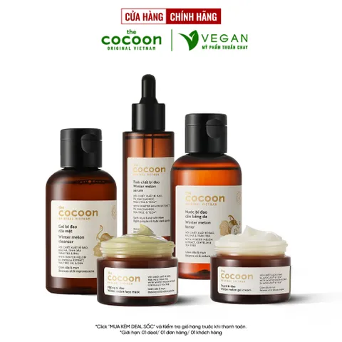 Bộ 5 chăm sóc da mụn chuyên sâu: Gel + Toner + Serum + Mặt nạ + Thạch dưỡng bí đao cocoon
