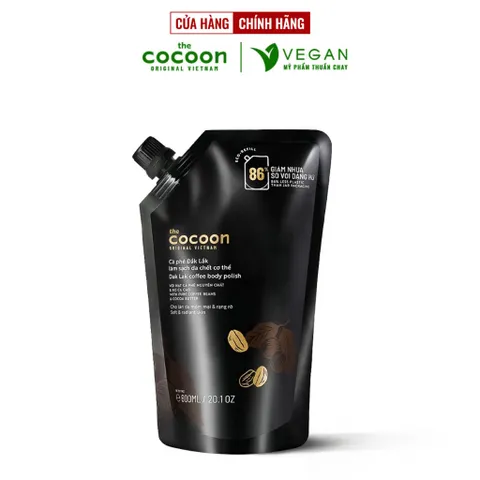 Big size Cà phê Đắk Lắk body làm sạch da chết cơ thể cocoon 600ml thuần chay