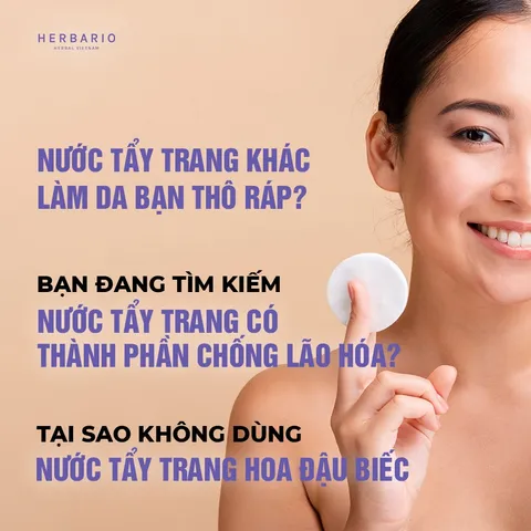Nước tẩy trang Hoa Đậu Biếc herbario 300ml thuần chay cấp ẩm, chống lão hóa