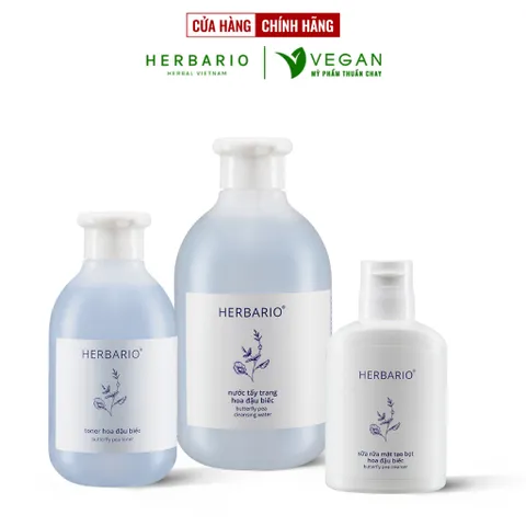 Bộ 3 Hoa đậu biếc chống lão hóa da: Nước tẩy trang 300ml + Toner 200ml + Sữa rửa mặt tạo bọt 100ml