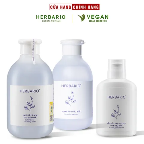 Bộ 3 Hoa đậu biếc chống lão hóa da: Nước tẩy trang 300ml + Toner 200ml + Sữa rửa mặt tạo bọt 100ml