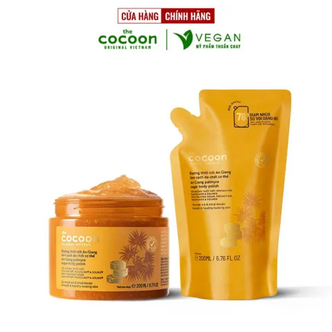 Combo 1 Hũ Tẩy da chết cơ thể đường thốt nốt An Giang Cocoon 200ml + 1 Túi Refill Tẩy da chết đường thốt nốt 200ml