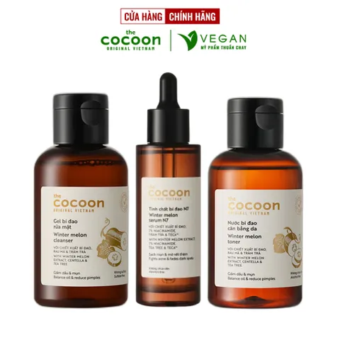 Bộ 3 chăm sóc da mụn: Gel rửa mặt bí đao 140ml + Toner bí đao 140ml + Tinh chất bí đao cocoon 70ml