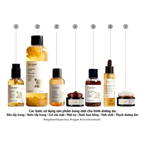 Combo Thạch hoa hồng dưỡng ẩm cocoon 30ml + Son dưỡng dầu dừa bến tre cocoon 5g VEGAN - mỹ phẩn thuần chay