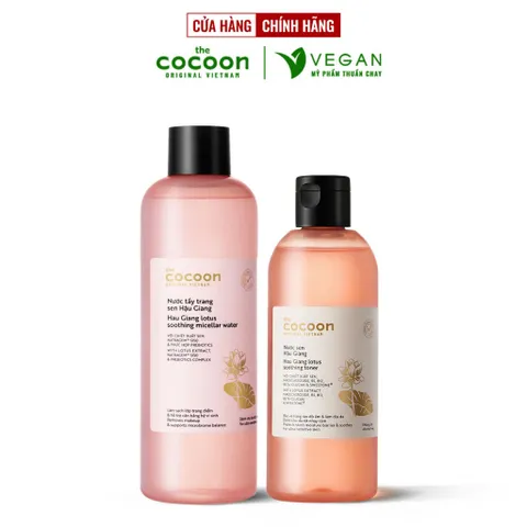 Combo Nước tẩy trang sen Hậu Giang Cocoon 500ml + Toner sen Hậu Giang Cocoon 310ml
