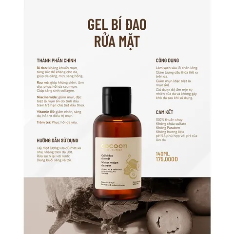 Gel bí đao rửa mặt Cocoon 140ml thuần chay (Winter melon cleanser)