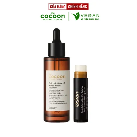 Combo Tinh chất bí đao sạch mụn cocoon 70ml + Son dưỡng dầu dừa Bến Tre cocoon 5g
