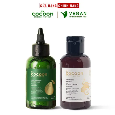 Combo Gel bí đao rửa mặt cocoon 140ml + Bản CẢI TIẾN MỚI nước dưỡng tóc tinh dầu bưởi pomelo 140ml