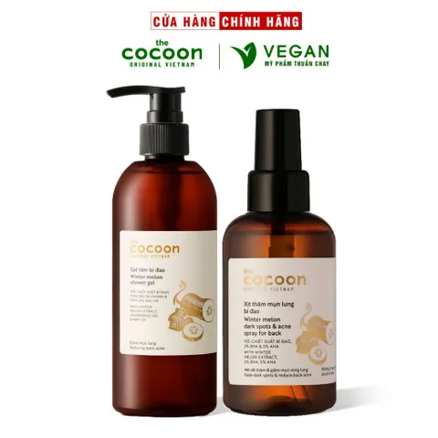 Combo Gel tắm bí đao Cocoon 310ml + Xịt thâm mụn lưng bí đao cocoon 140ml Thuần Chay