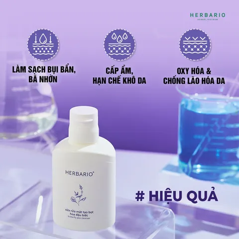 [ HÀNG TẶNG KHÔNG BÁN] Sữa rửa mặt tạo bọt hoa đậu biếc herbario 100ml thuần chay cấp ẩm