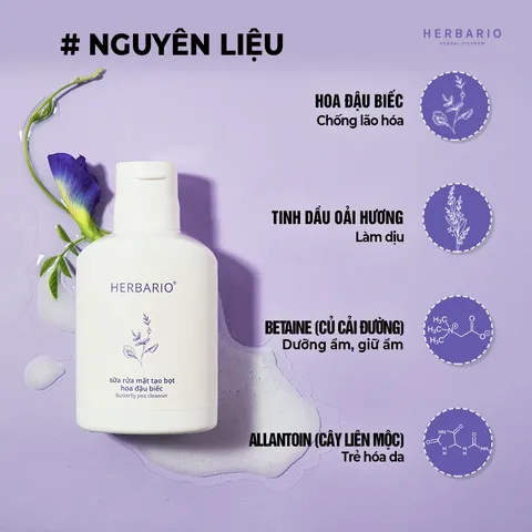 [ HÀNG TẶNG KHÔNG BÁN] Sữa rửa mặt tạo bọt hoa đậu biếc herbario 100ml thuần chay cấp ẩm