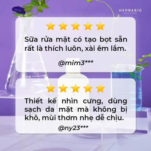 [ HÀNG TẶNG KHÔNG BÁN] Sữa rửa mặt tạo bọt hoa đậu biếc herbario 100ml thuần chay cấp ẩm