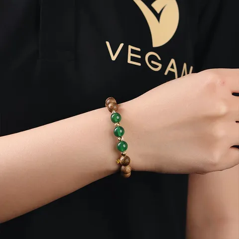 Vòng tay VEGAN trầm hương thuần chay mix 3 đá theo mệnh Kim, Mộc, Thủy, Hỏa, Thổ 8mm 21 hạt