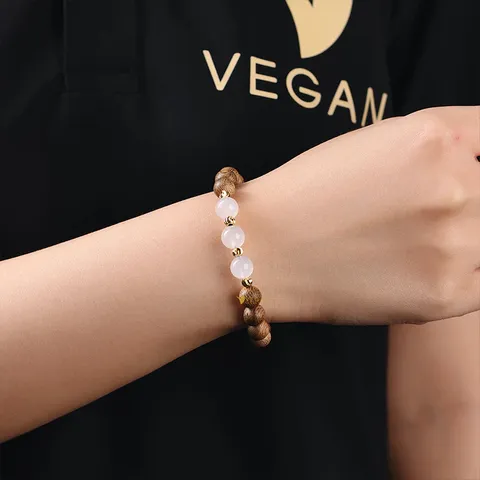 Vòng tay VEGAN trầm hương thuần chay mix 3 đá theo mệnh Kim, Mộc, Thủy, Hỏa, Thổ 8mm 21 hạt
