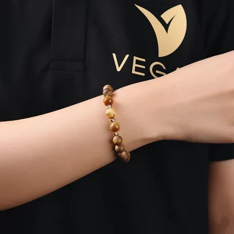 Vòng tay VEGAN trầm hương thuần chay mix 3 đá theo mệnh Kim, Mộc, Thủy, Hỏa, Thổ 8mm 21 hạt
