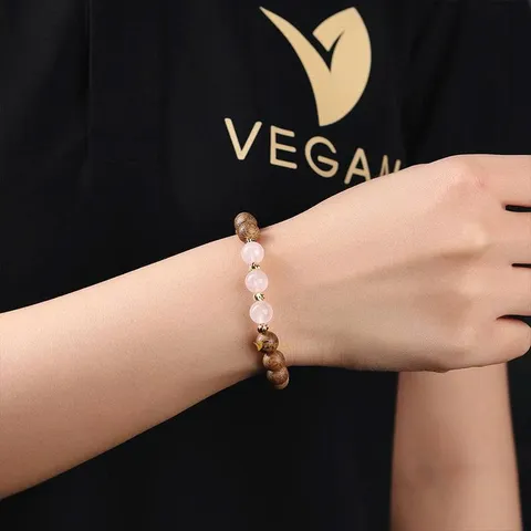 Vòng tay VEGAN trầm hương thuần chay mix 3 đá theo mệnh Kim, Mộc, Thủy, Hỏa, Thổ 8mm 21 hạt